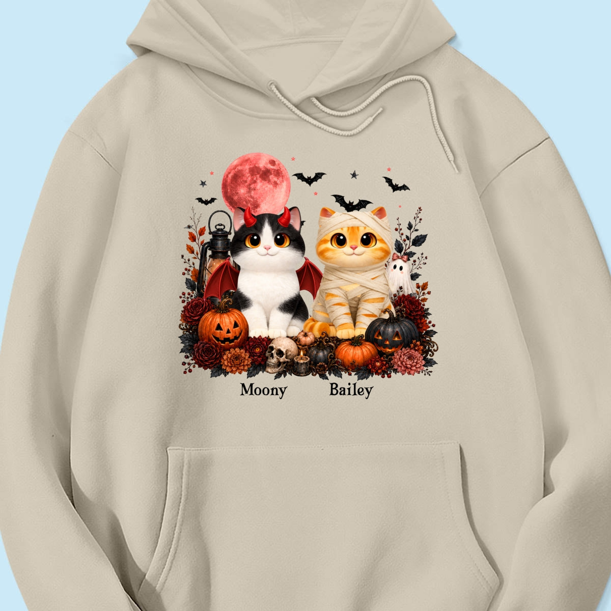Halloween Floral Pumpkin Cats - Personalized Shirt - Trendy Fall Halloween Tee for Cat Lovers