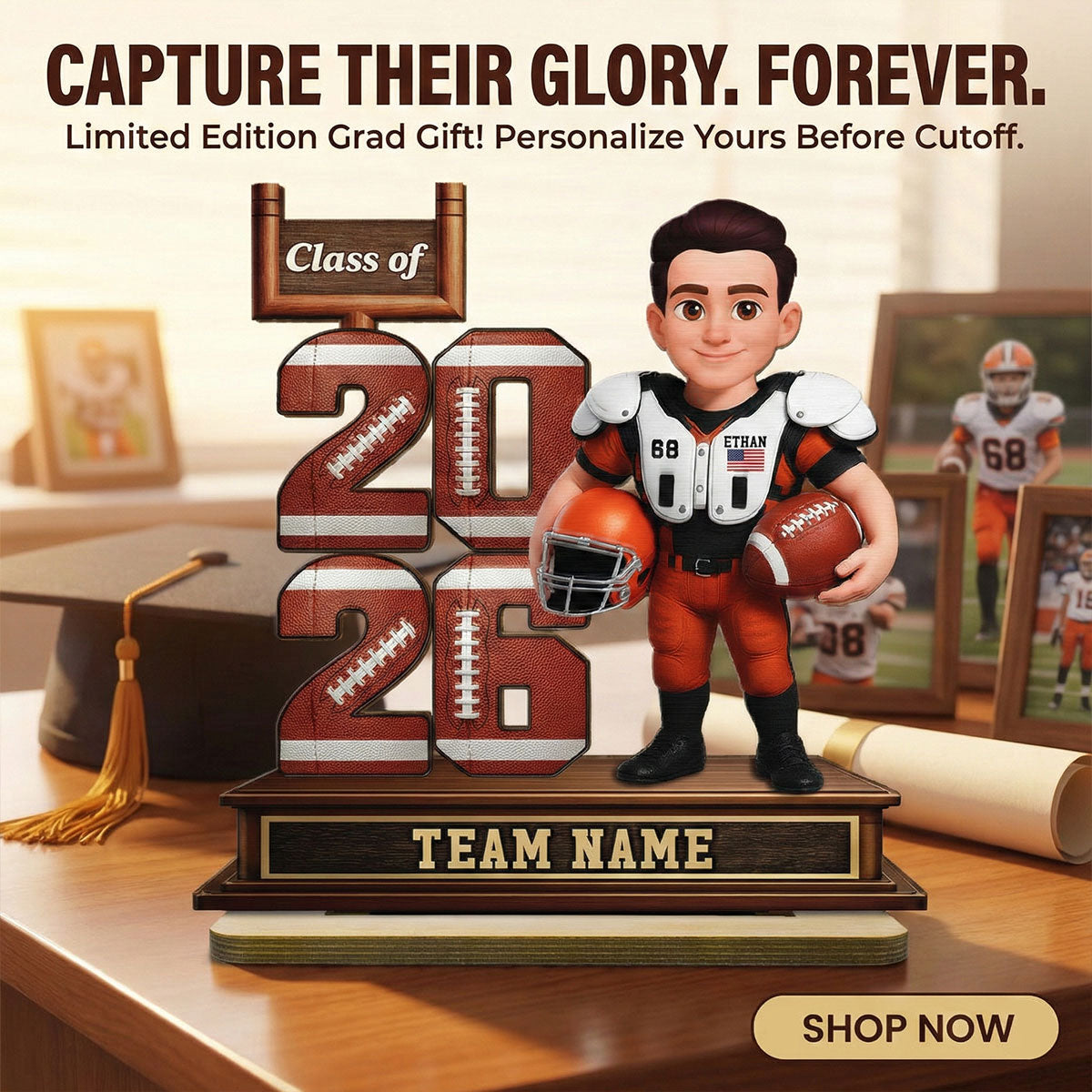 American Football Senior Class Of 2026 2027 - Personalized 2-Layered Wooden Plaque - Graduation Gift For Son, Daughter, Graduates
