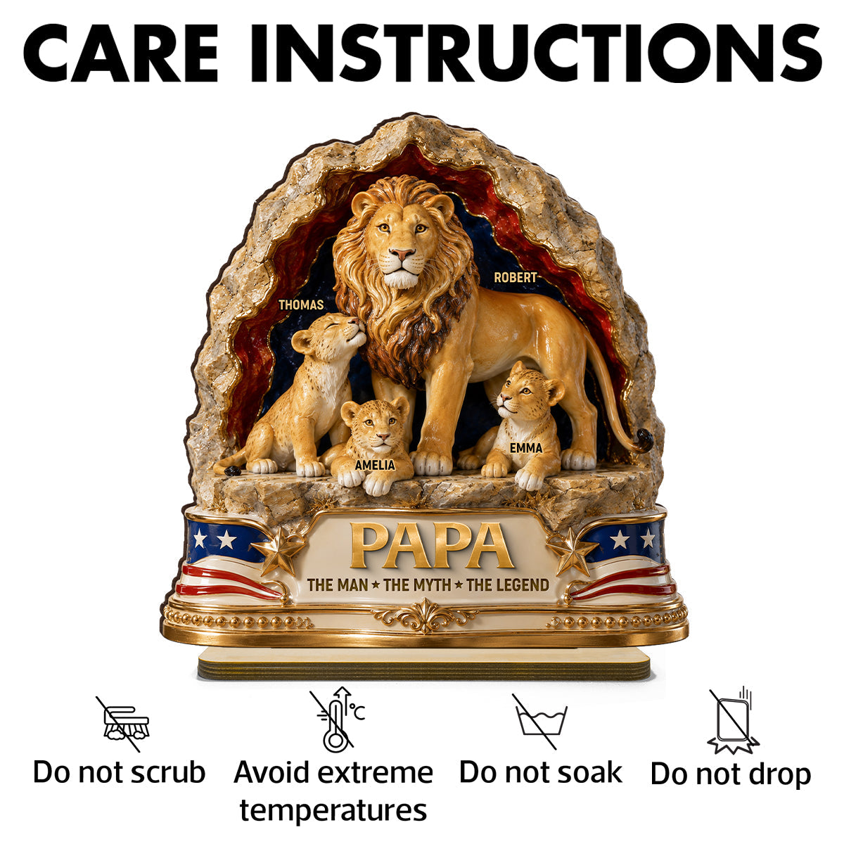 Lion Dad the Legend - Personalized 2-Layered Wooden Plaque - Gift for Dad, Husband