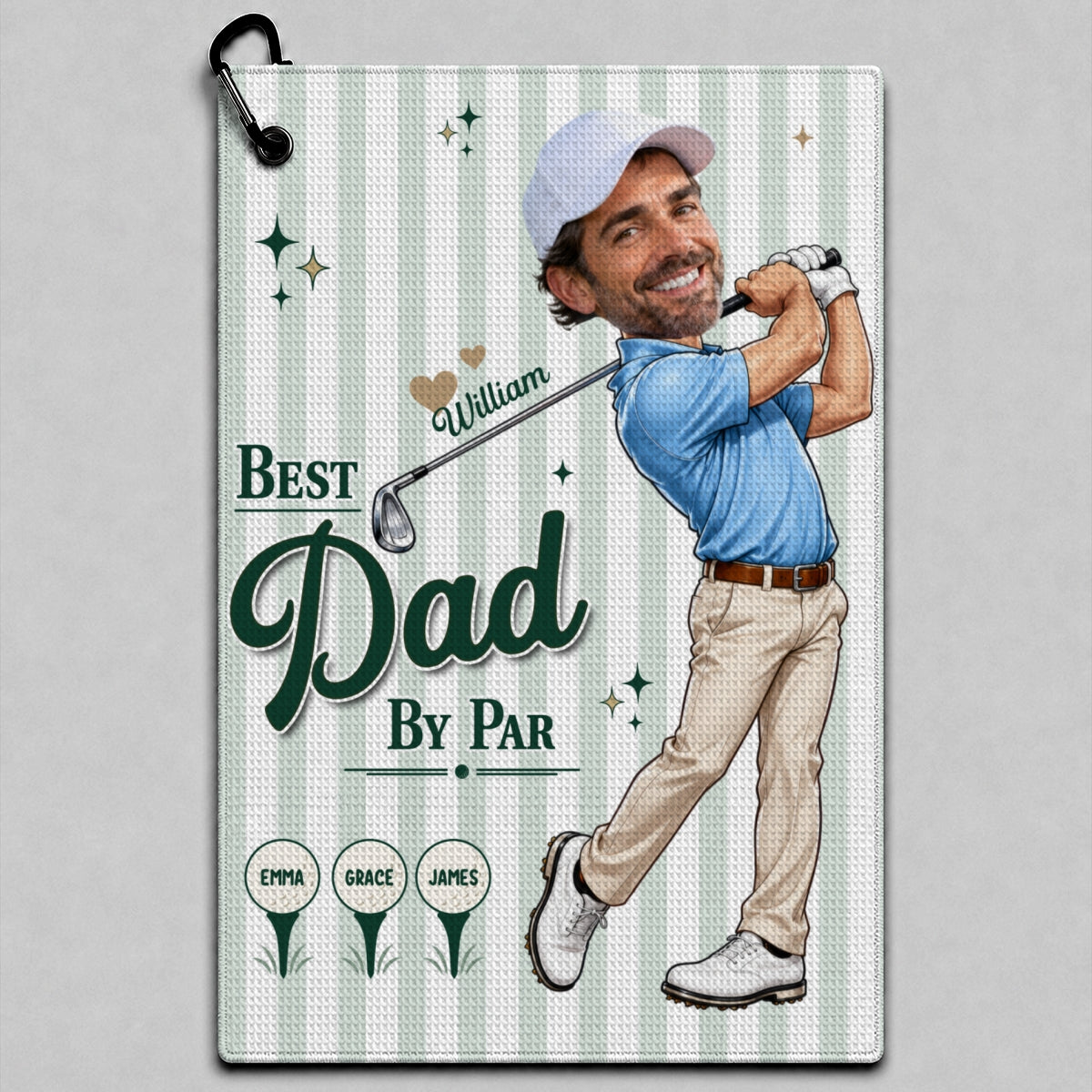 Best Dad Grandpa By Par Custom Photo Caricature Style - Personalized Golf Towel - Father's Day Gift For Golfers