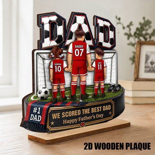 #1 Soccer Dad & Kids Together - Personalized 2-Layered Wooden Plaque - Heartfelt Gift For Dad, Husband