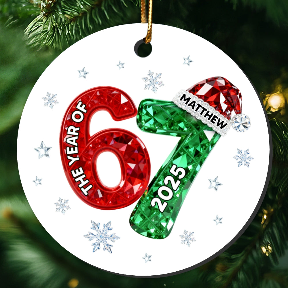 Shining Effect Teen Boy Girl 2025 Trending Slang Christmas 67 Six Seven - Personalized Ceramic Ornament - Funny Christmas Gift For Teen, Grandkid, Gen Alpha