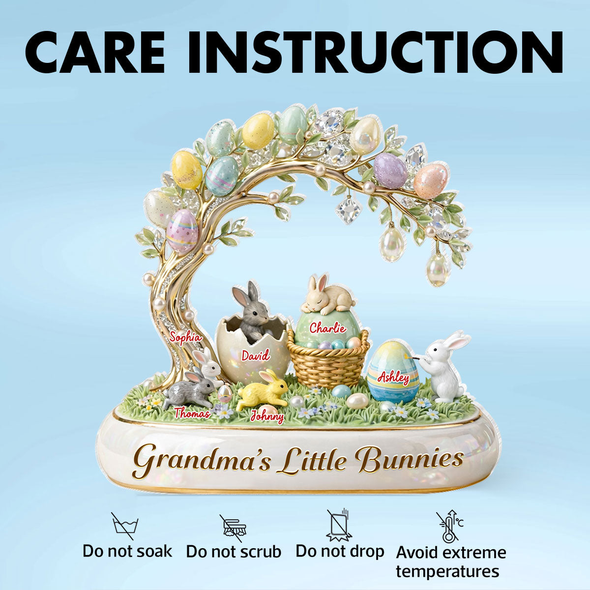 Grandma's Little Bunnies Easter Eggs - Personalized Acrylic Block Plaque - Easter Decor Gift for Grandma, Mom