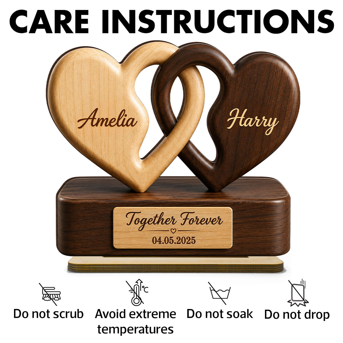 Interlocking Hearts Romantic Couple Anniversary - Personalized 2-Layered Wooden Plaque - Anniversary Gift, Gift For Couple