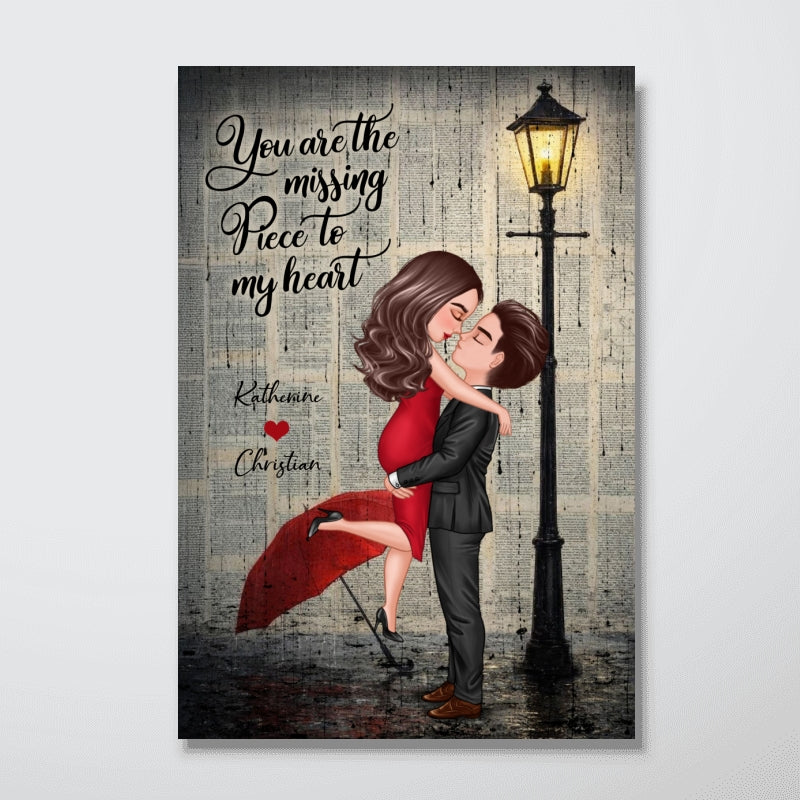 Vintage Newspaper Couple Hugging Kissing Under Lamp Post - Personalized Poster