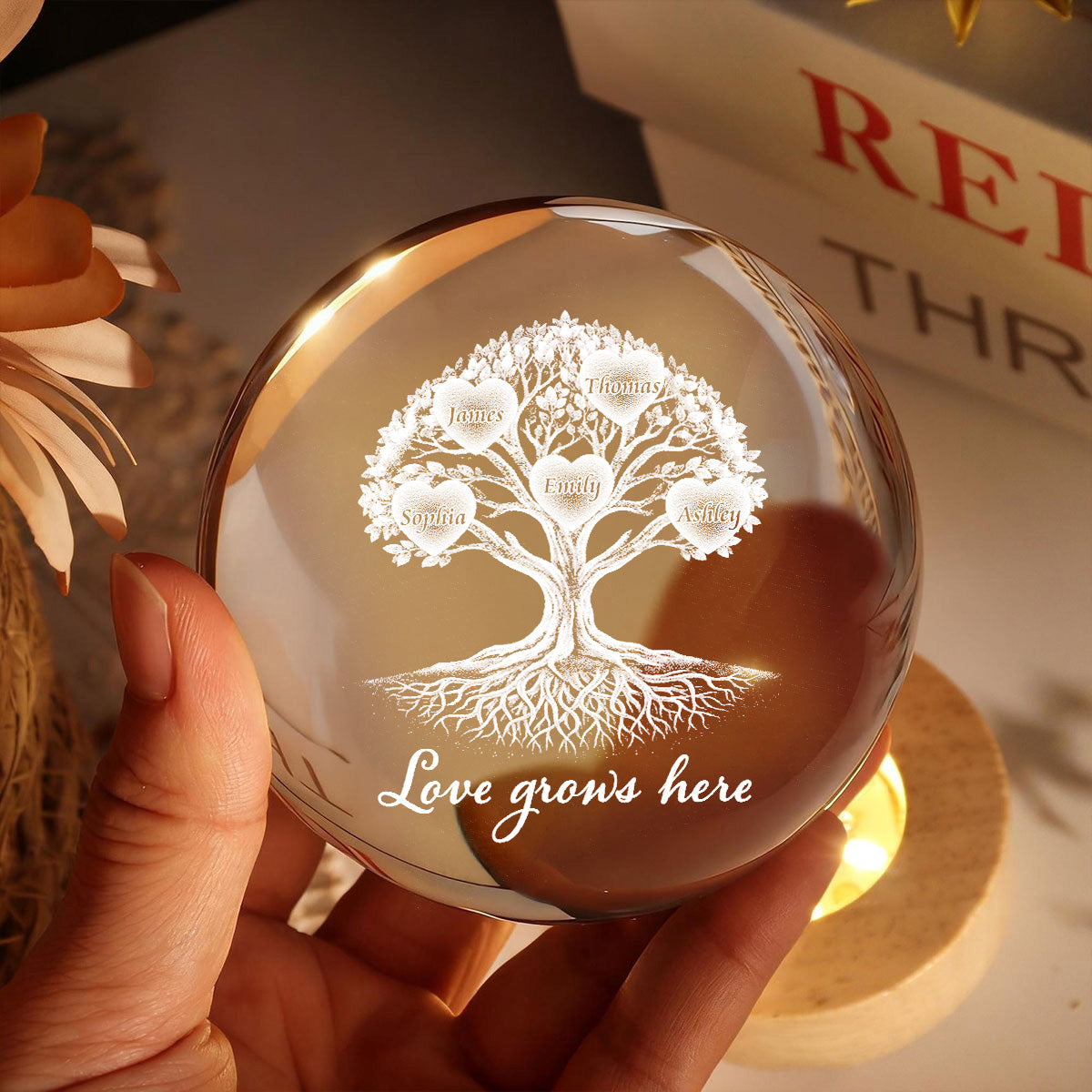 Grandkids Heart Tree Of Life - Personalized Crystal Ball LED Night Light - Mother's Day Gift For Grandma