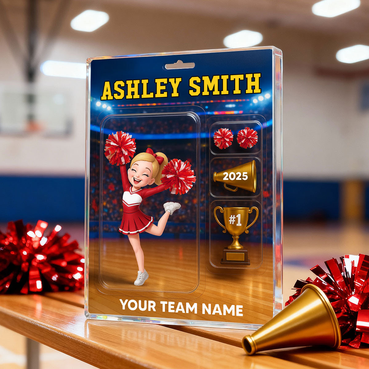 3D Effect Cheerleader Custom Figure Style Christmas - Personalized Acrylic Block Plaque - Christmas Gift For Cheerleaders