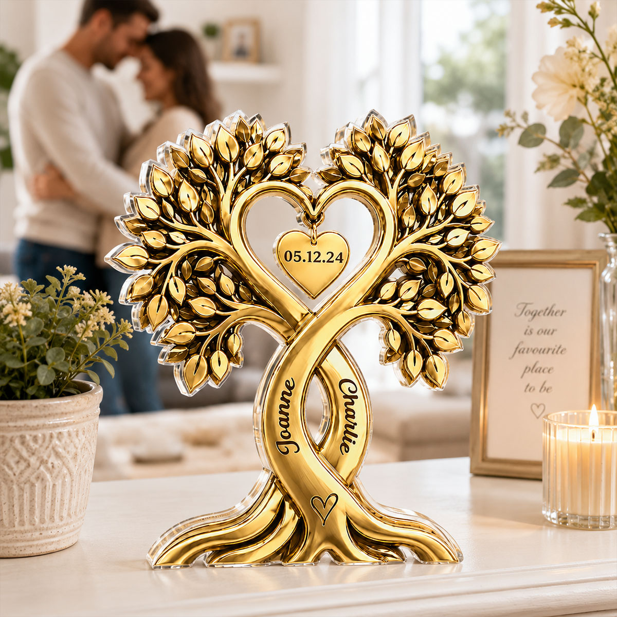 Couple Heart Tree - Personalized Acrylic Block Plaque - Golden Anniversary Gift for Him, Gift for Her