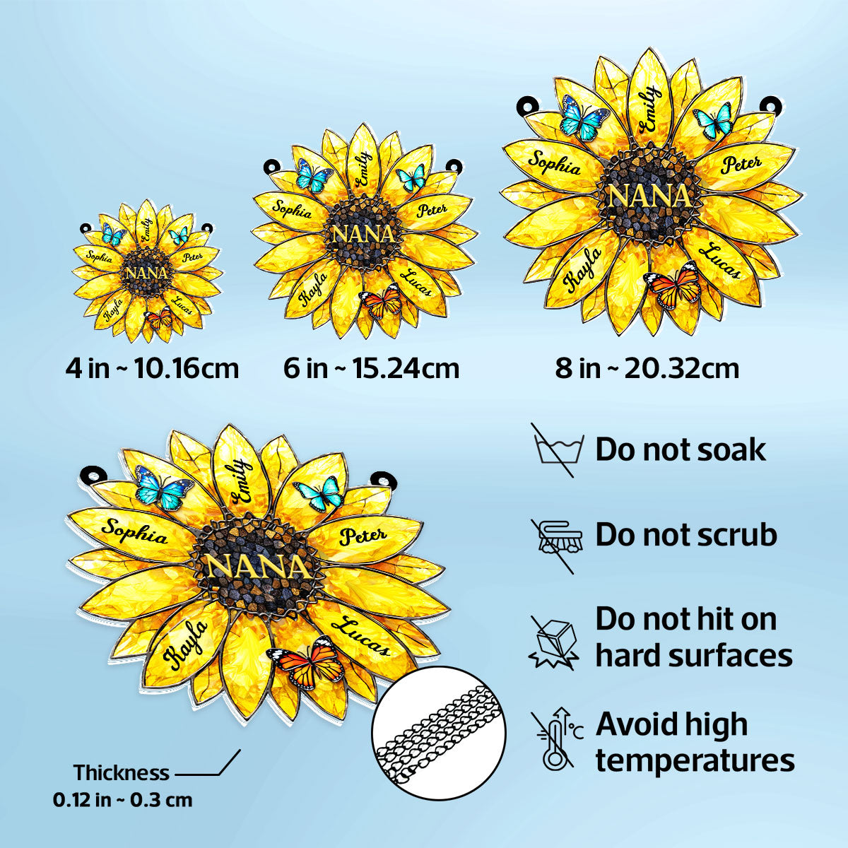 Sunflower Grandma Mom Custom Kids Names - Personalized Suncatcher - Mother's Day Gift for Grandma, Mom, Wife
