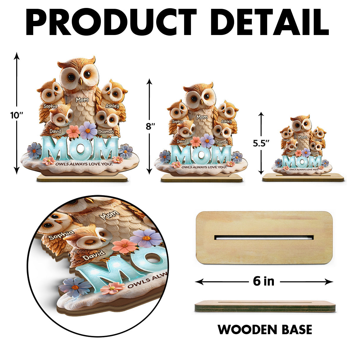 Mom Owls Always Love You - Personalized 2-Layered Wooden Plaque - Gift For Mom