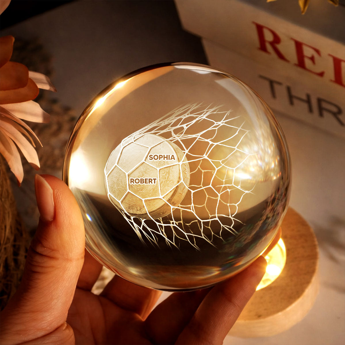 Puck Goal We Scored The Best Mom - Personalized Crystal Ball LED Night Light - Gift For Hockey Mom