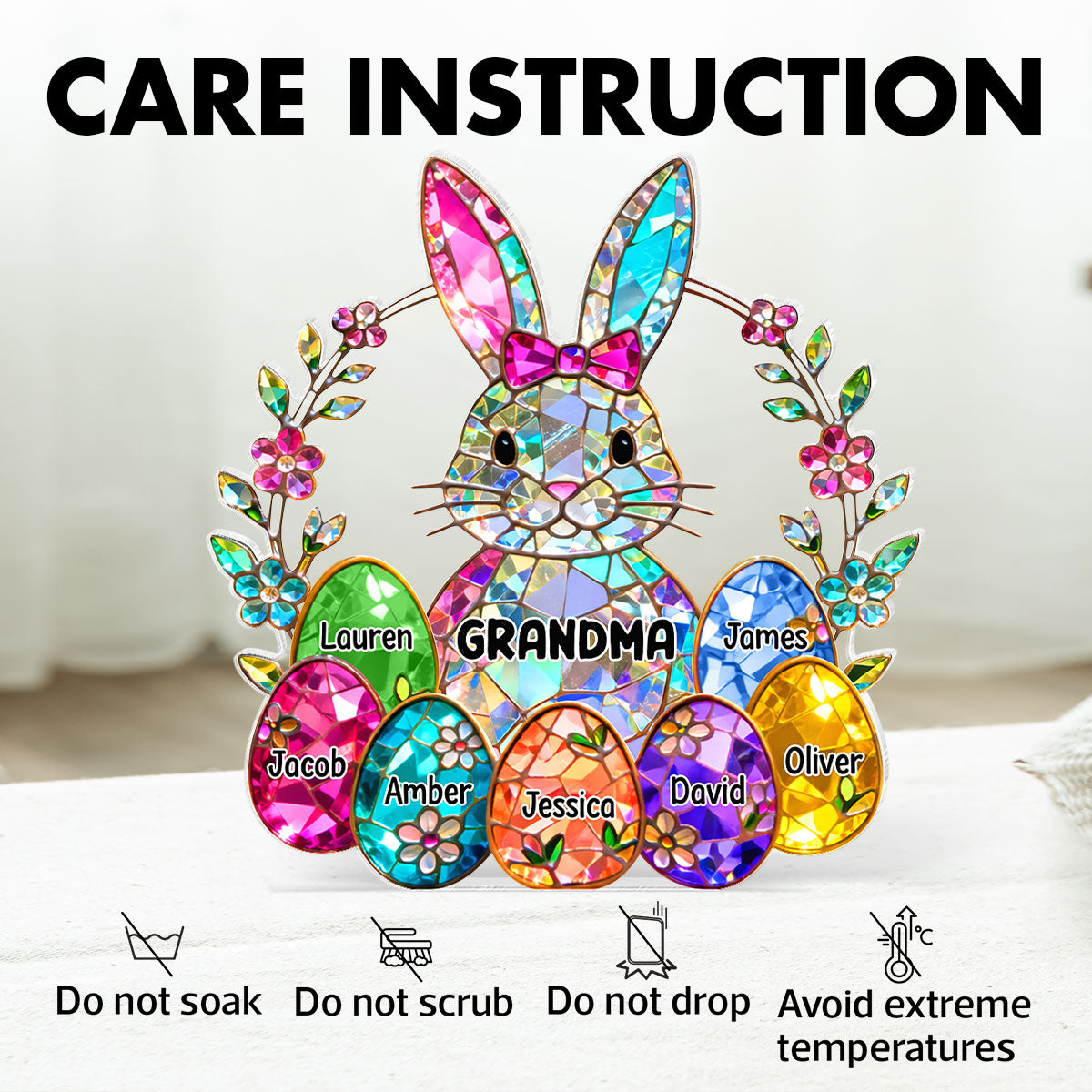 Bunny Grandma Easter Gift - Personalized Acrylic Block Plaque - Easter Decor for Grandma