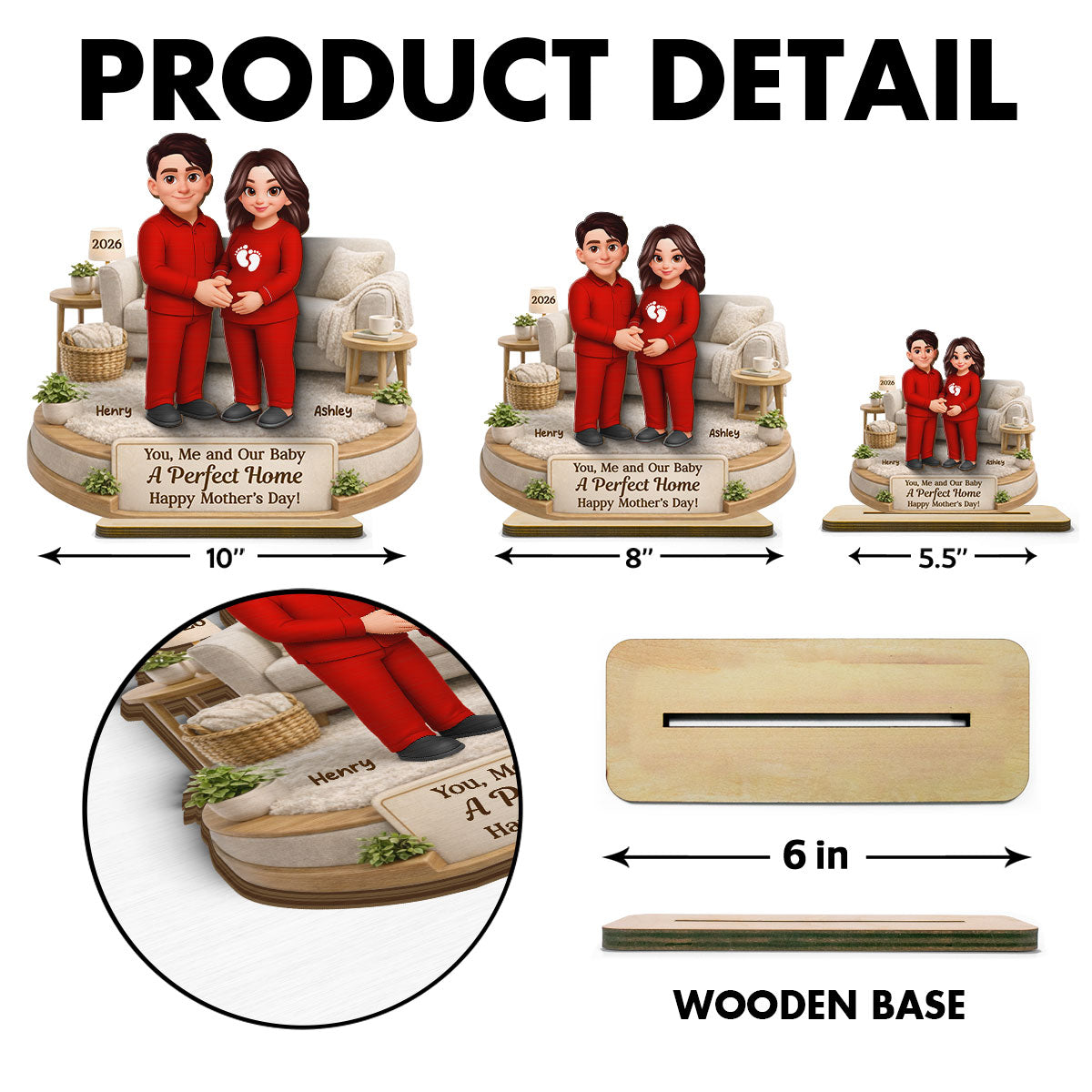 You Me And Our Baby - Personalized 2-Layered Wooden Plaque - Heartfelt Mother's Day Gift for Pregnant Wife