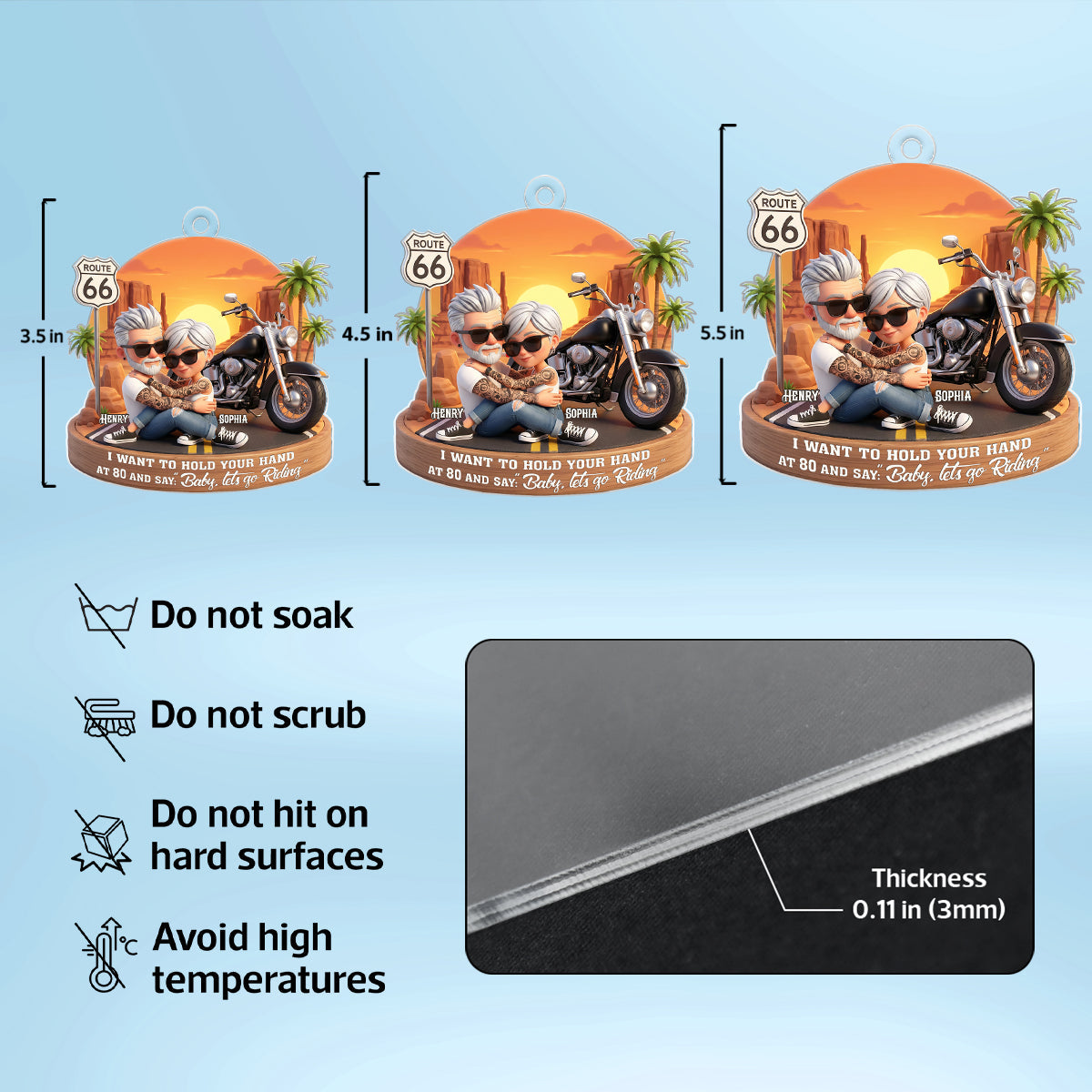 3D Effect Old Couple Baby Let's Go Riding - Personalized Acrylic Car Hanger - Sentimental Gift for him, for her
