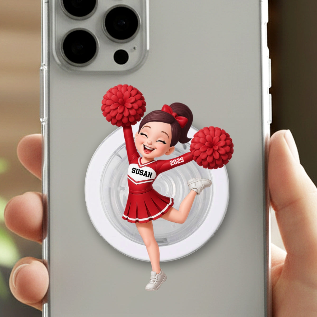 3D Effect Cheerleader Girl - Personalized Acrylic Magnetic Phone Grip - Gift for Daughter, for Granddaughter