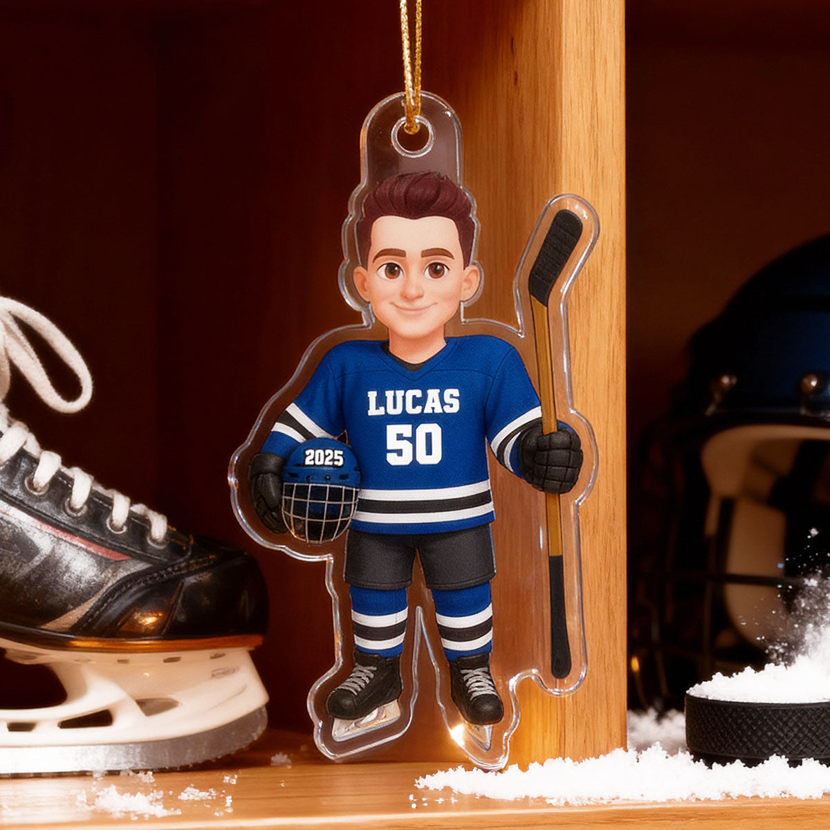 3D Effect Hockey Player - Personalized Acrylic Ornament - Christmas Gift For Hockey Players, Hockey Team