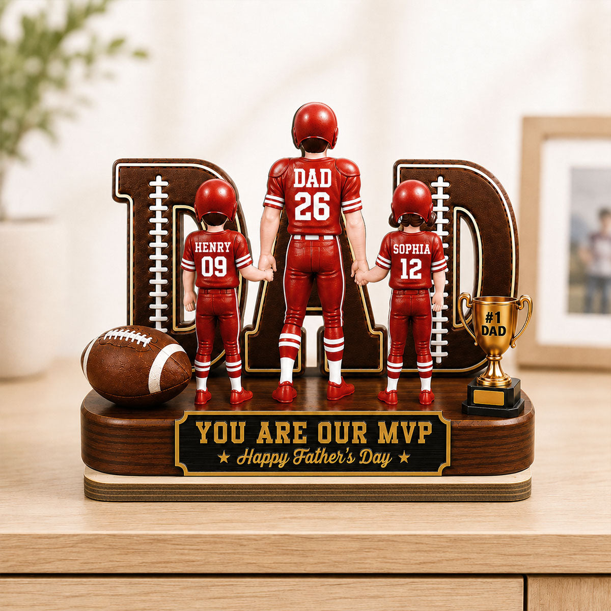American Football No 1 Dad Legend Daddy's Dream Team - Personalized 2-Layered Wooden Plaque - Gift For Dad