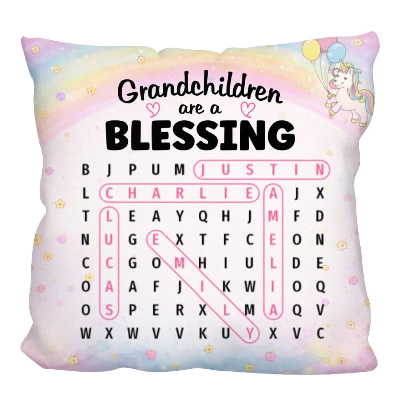 Grandchildren Are A Blessing Word Search Puzzle - Personalized Pillow - Heartfelt Gift for Grandma