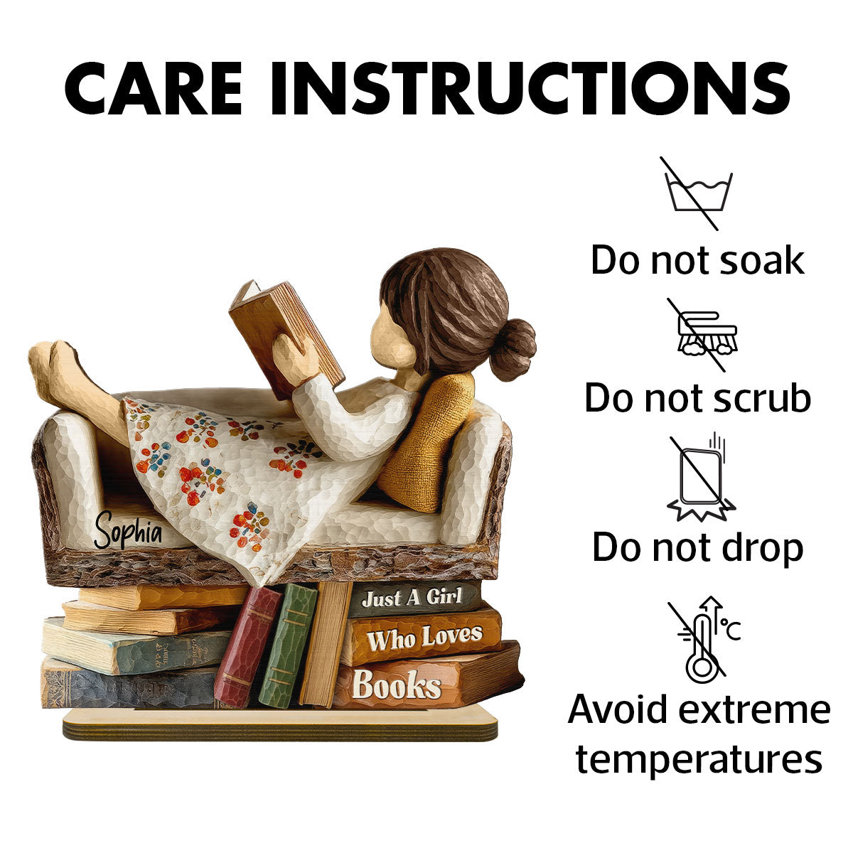 Man Woman Book Lover Reading Book On Sofa 3D Effect - Personalized Wooden Plaque