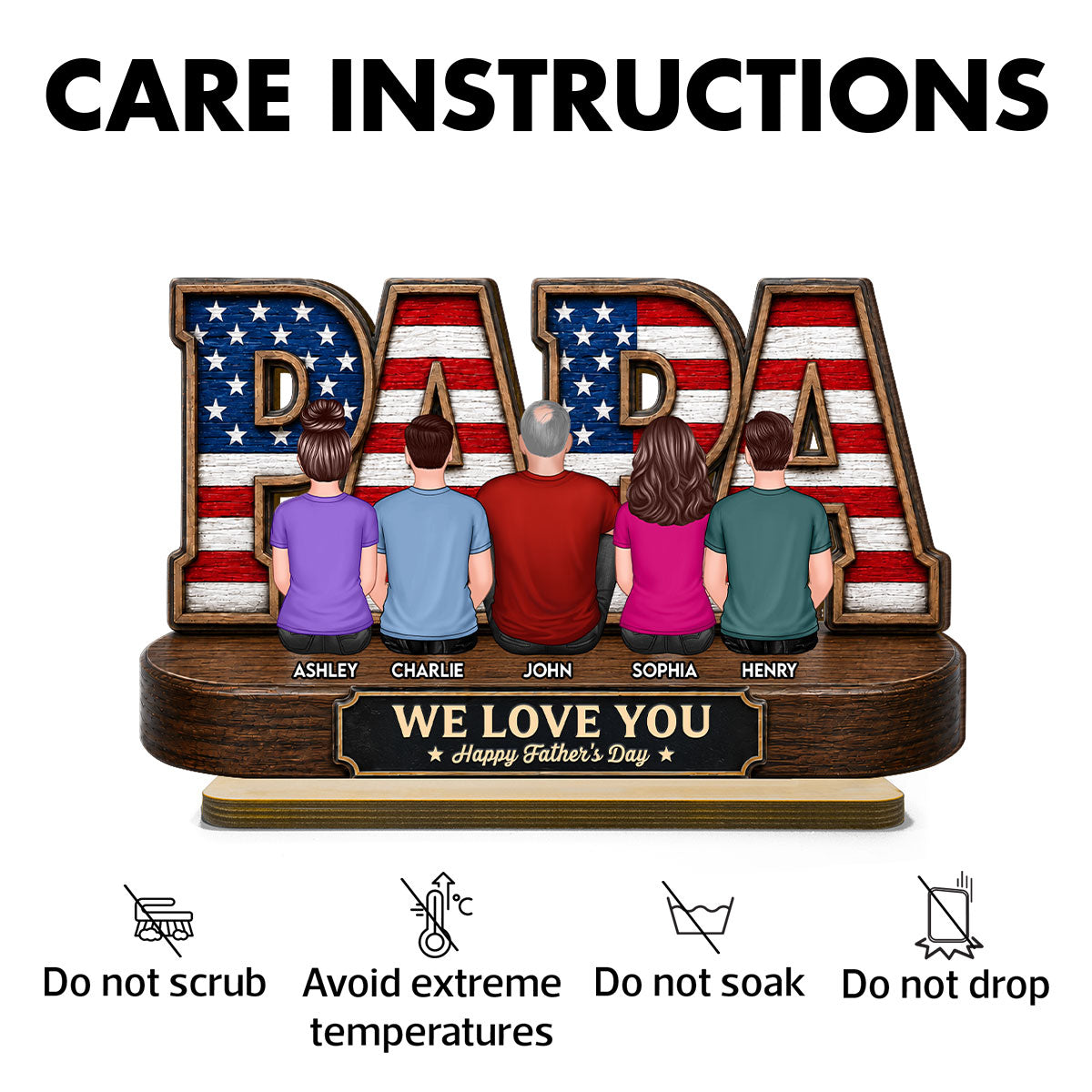Proud Papa Grandpa Nation Flag Grandpa Dad And Kids - Personalized 2-Layered Wooden Plaque - Gift For Dad, Husband