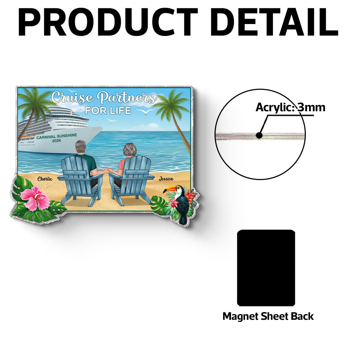 We're In Cruise Mode Back View Couple Sitting On The Beach - Personalized Cruise Ship Door Magnet