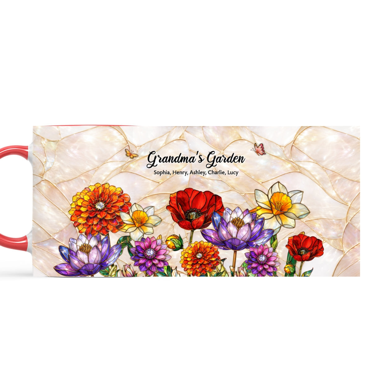 Grandma Mom's Garden Faux 3D Stained Glass Effect - Personalized Mug - Heartfelt Mother's Day Gift for Mom, Grandma, Wife
