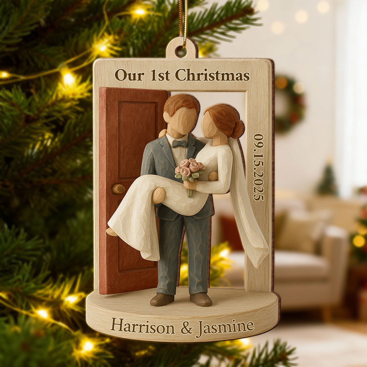 3D Effect Groom Carrying Bride Threshold Door - Personalized Wooden Ornament - Wedding Couple Threshold | Just Married Newlyweds Marriage Keepsake
