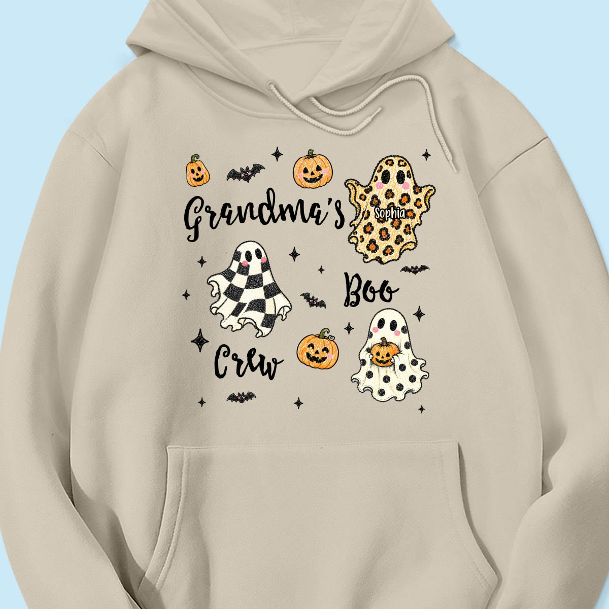 Grandma's Boo Crew Checkered Leopard Polka Dot Ghosts - Personalized Shirt - Perfect Halloween Costume for Grandma