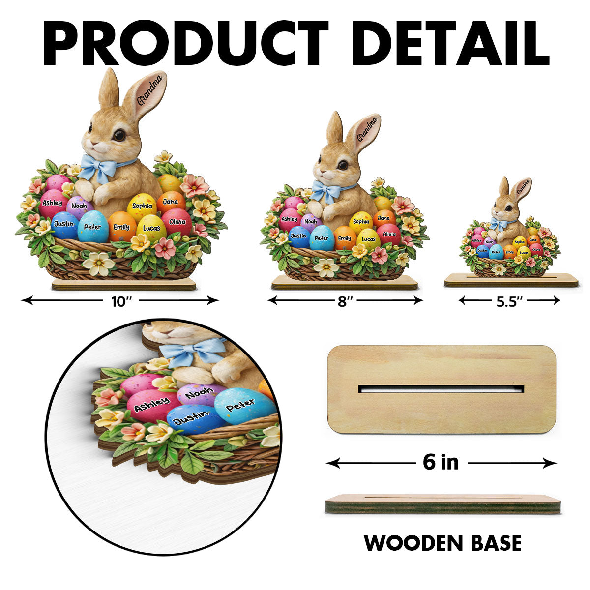 Grandma Grandkids Easter Bunny Basket - Personalized 2-Layered Wooden Plaque - Gift For Grandma