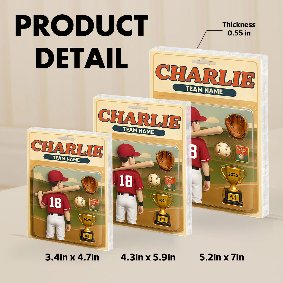 Baseball Player Custom Figure 3D Effect - Personalized Acrylic Block Plaque - Christmas Gift for Son, Daughter, Grandkids