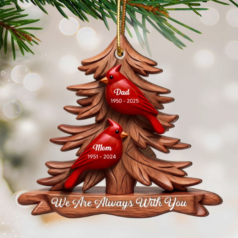 3D Effect Flat Christmas Cardinals Memorial - Personalized Ornament - Remembrance Gift, Sympathy Gift