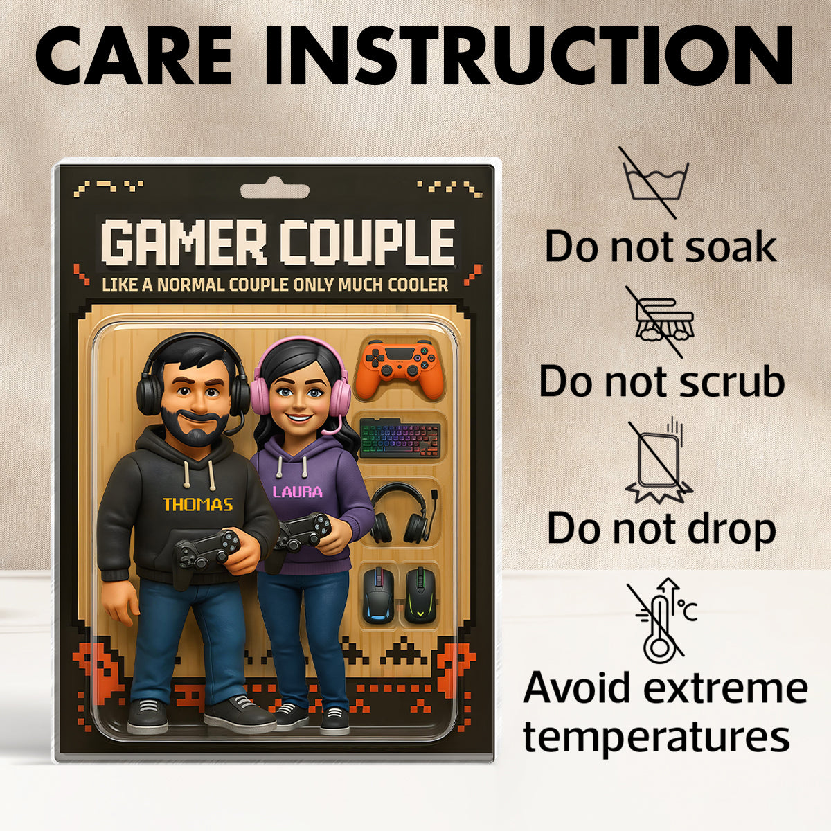 Gamer Couple Cooler Custom Action Figure - Personalized Acrylic Block Plaque - Anniversary, Valentine's Day Gift, Gift For Him, Gift For Her