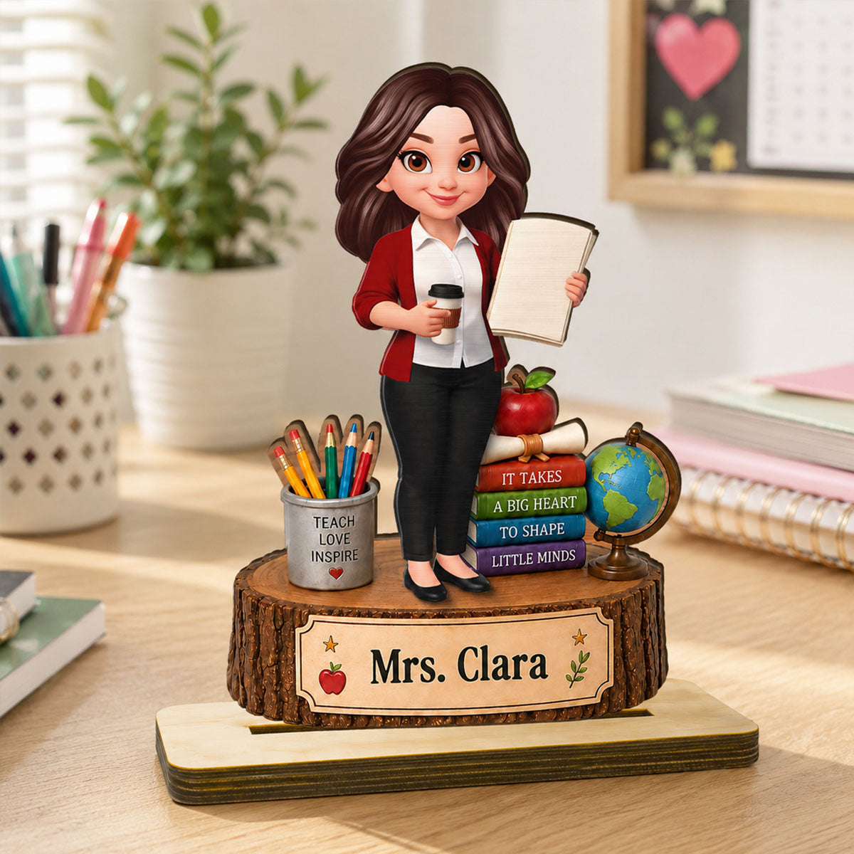 Teacher Things It Takes A Big Heart To Shape Little Minds - Personalized 2-Layered Wooden Plaque - Back To School Gift For Teacher, Classroom Decor