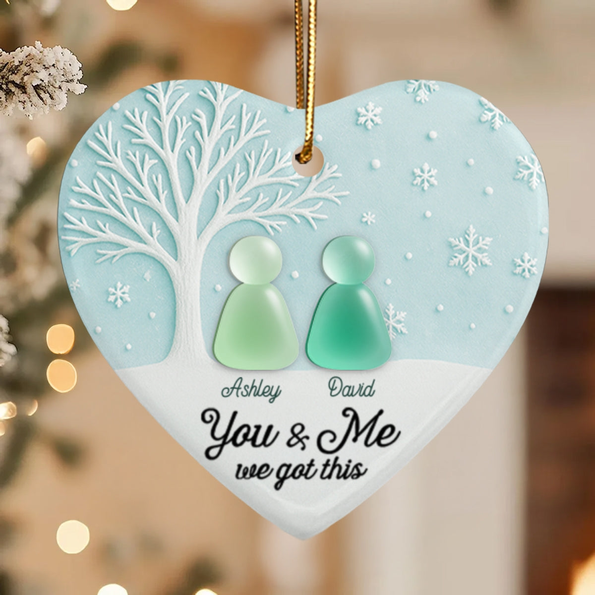 3D Sea Glass Effect Christmas Couple Growing Old Together - Personalized Ceramic Ornament With Acrylic Pieces