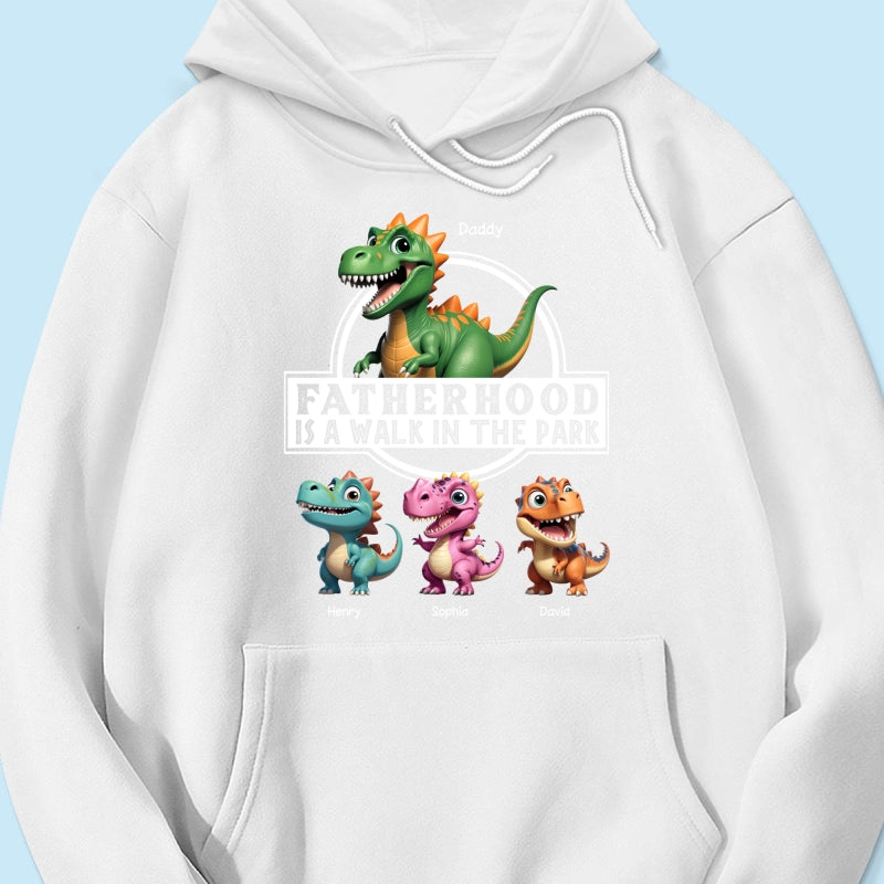 Fatherhood Is A Walk In The Park Dinosaurs Dad & Kids - Personalized Shirt - Father's Day Gift For Husband, Dad