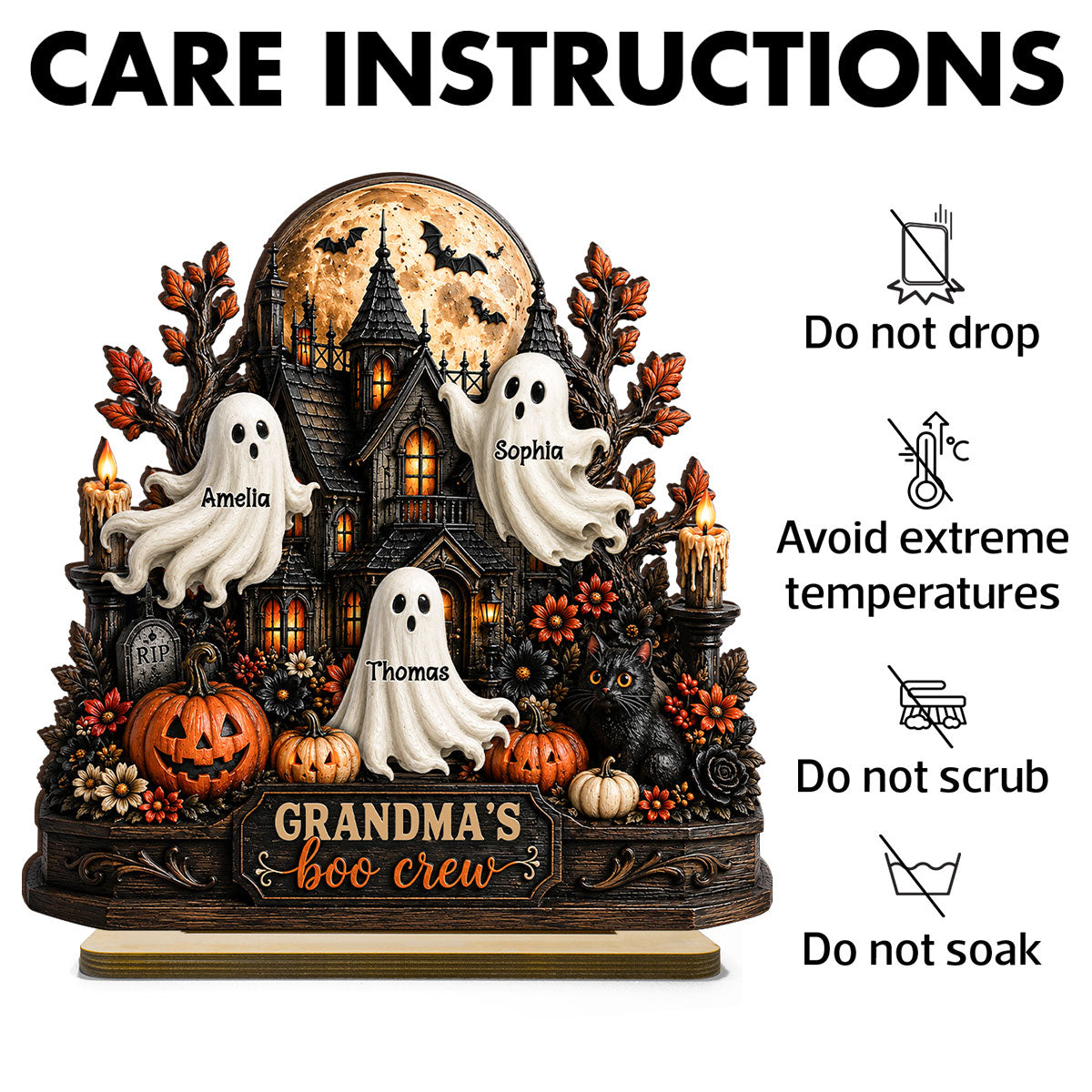 Grandma's Boo Crew - Personalized 2-Layered Wooden Plaque - Halloween Decor for Grandma