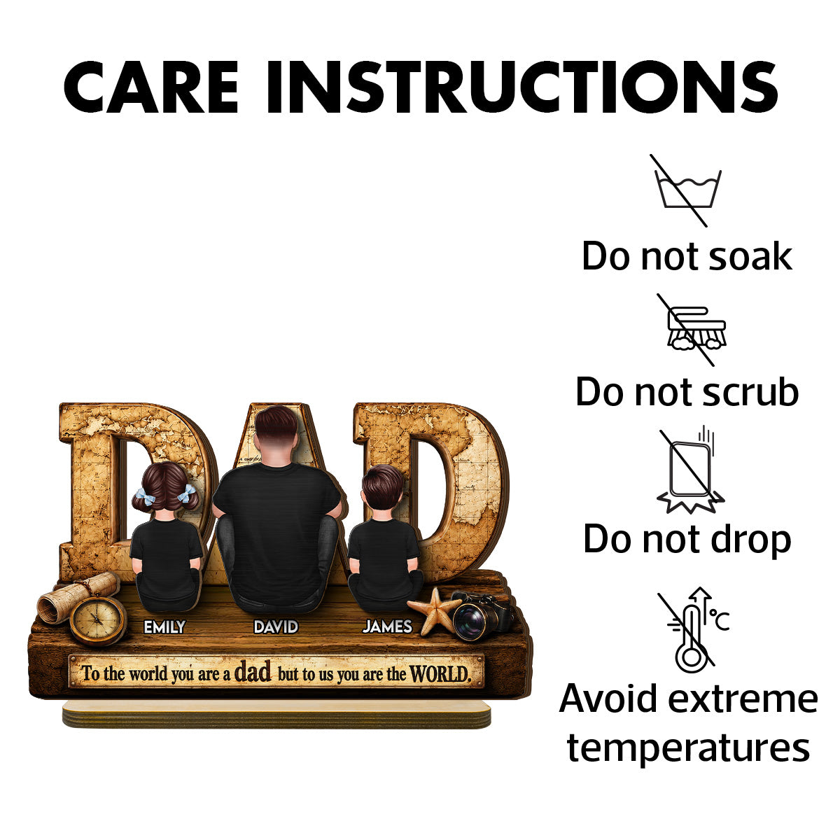 World Best Dad 2D Flat - Personalized Wooden Plaque - Gift for Dad, Husband