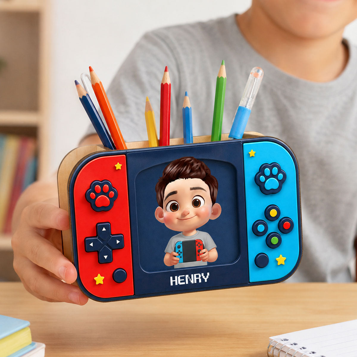 Happy Gamer - Personalized Pencil Holder - Back To School Gift For Kid, Girl, Boy