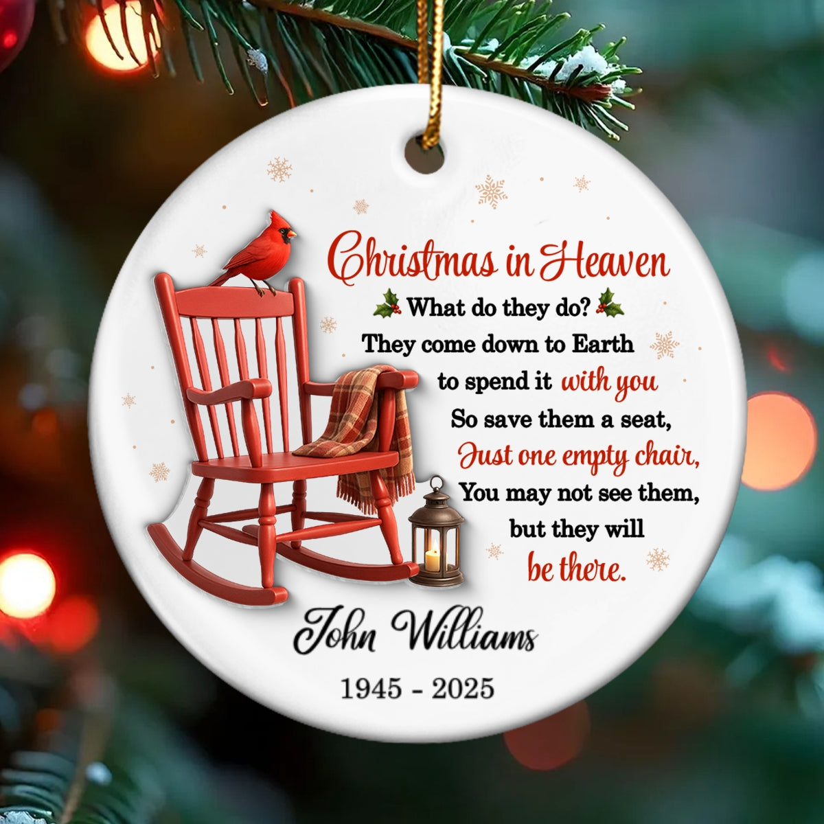 Christmas in Heaven - Personalized Ceramic Ornament with Acrylic - Sympathy Gift For Loss Of Loved Ones