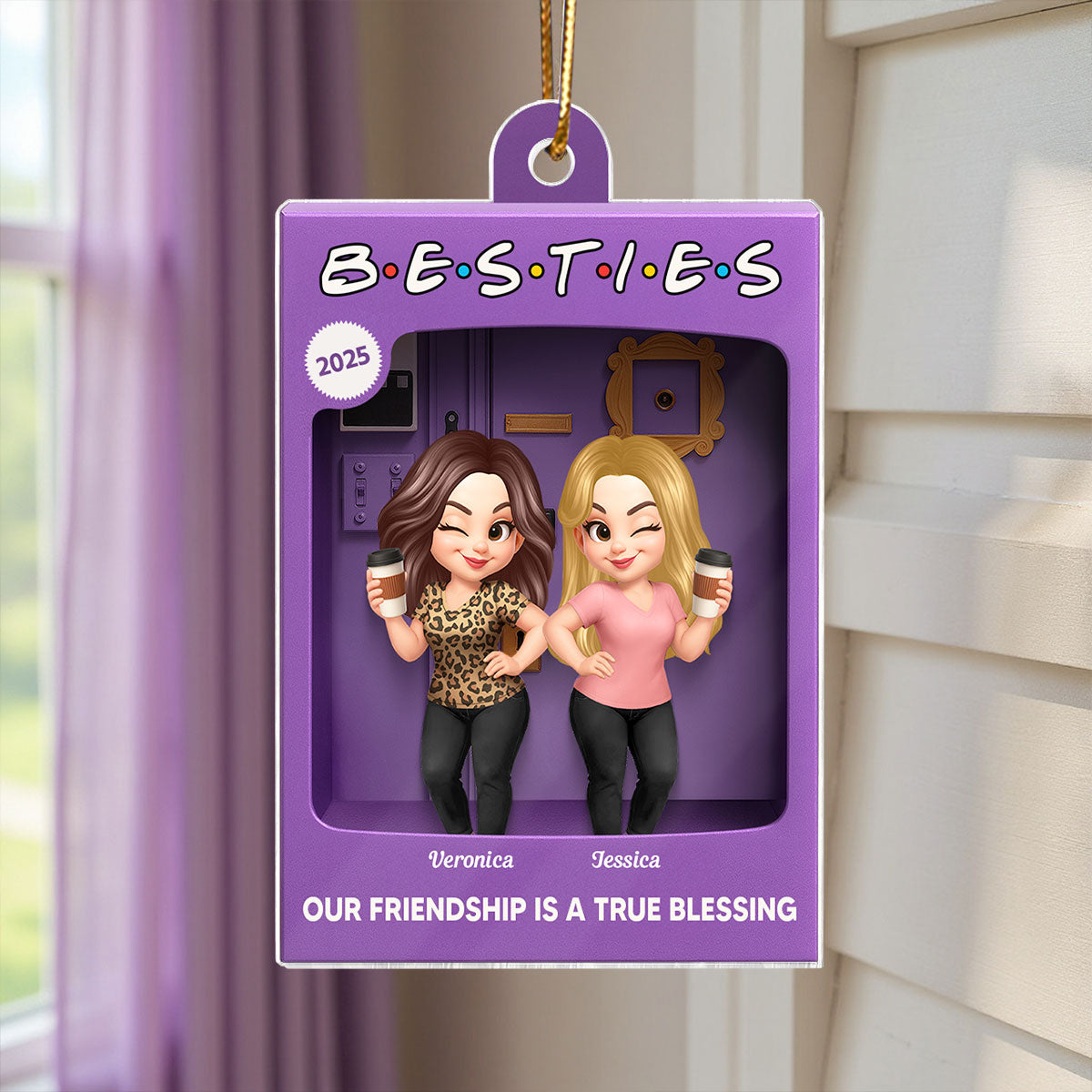 3D Effect Besties Forever Best Friends Purple Toy Box Style Personalized Acrylic Ornament, Christmas Gift For Besties
