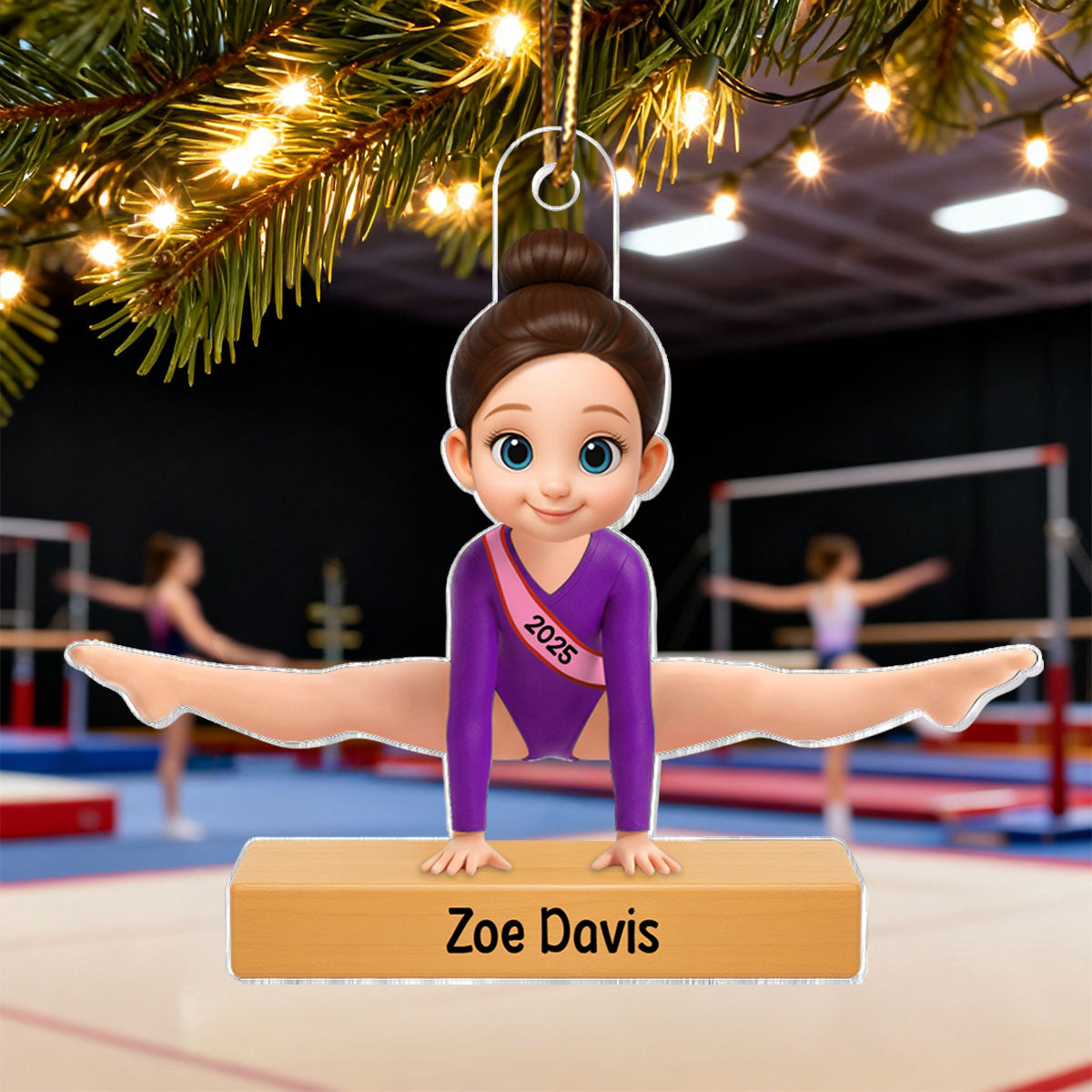 3D Effect Gymnastic Girl Straddle Split Pose - Personalized Acrylic Ornament - Gymnast Gift For Daughter, Granddaughter