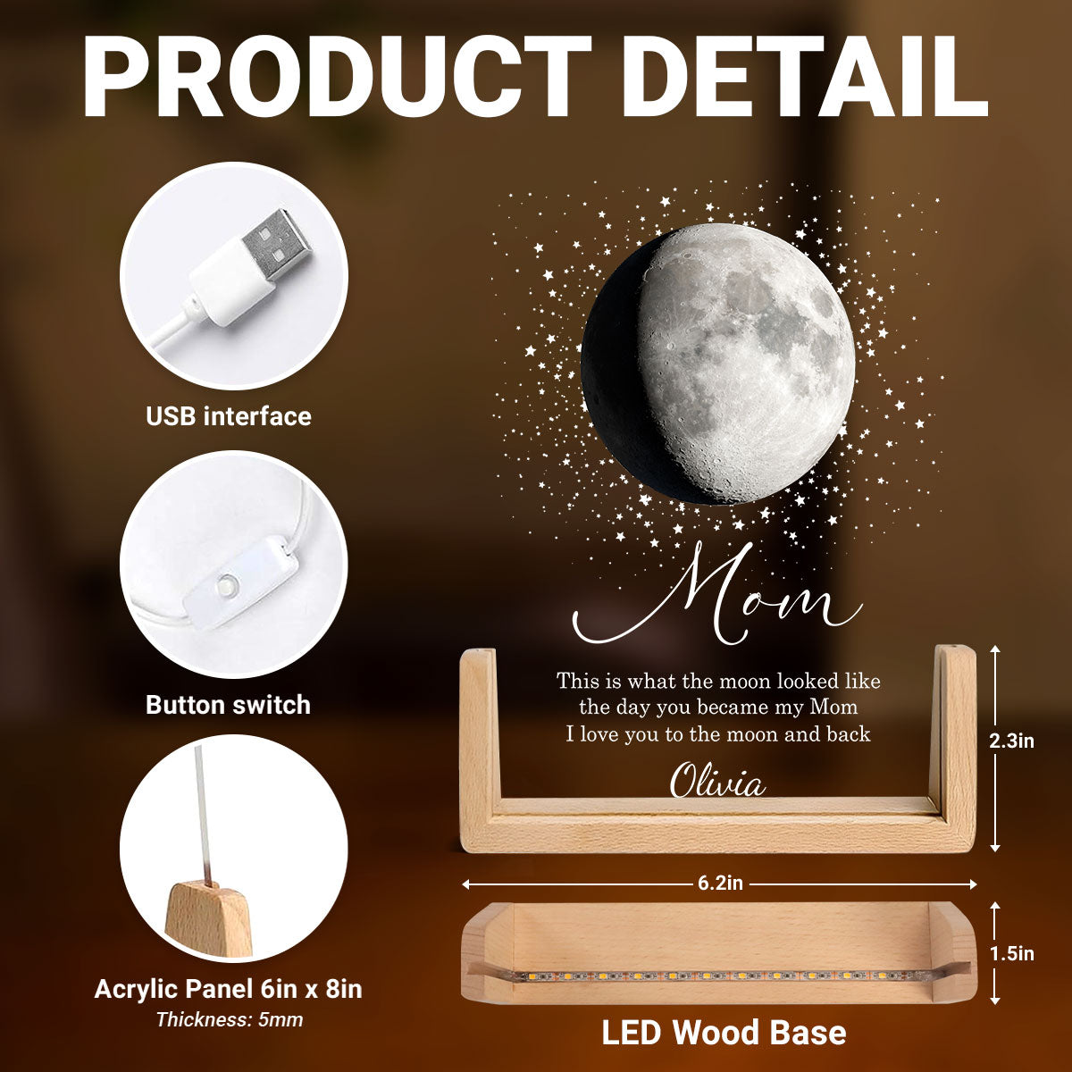 This is What the Moon Look Like the Day You Became My Mom - Personalized LED Night Light - Sentimental Gift for Mom