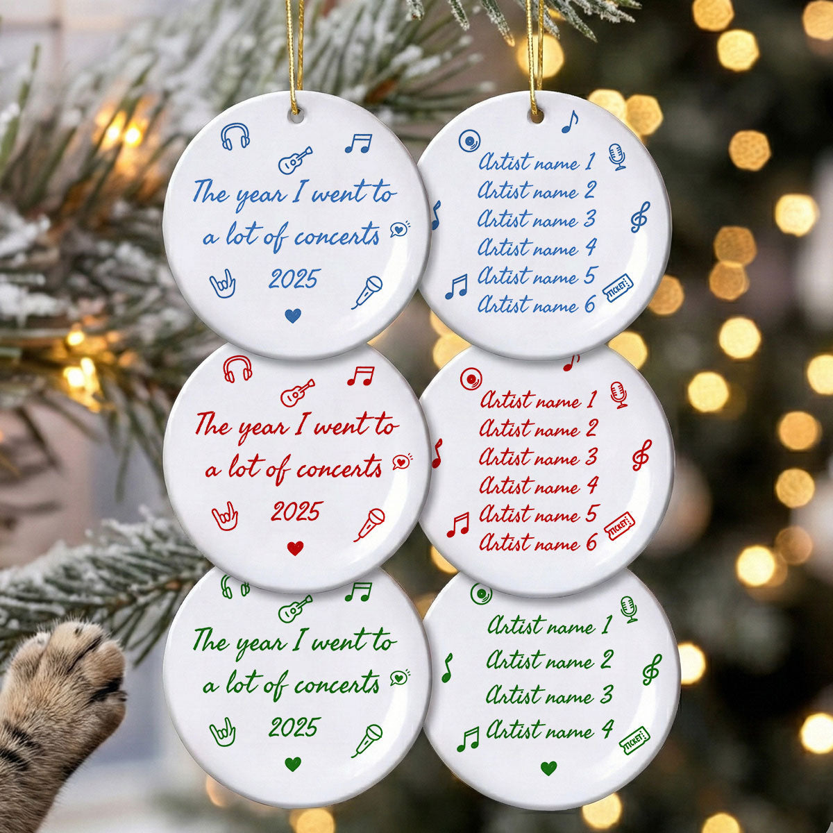 The Year I Went A Lot Of Concerts - Personalized Double Sided Ceramic Ornament - Christmas Gift For Music Lovers