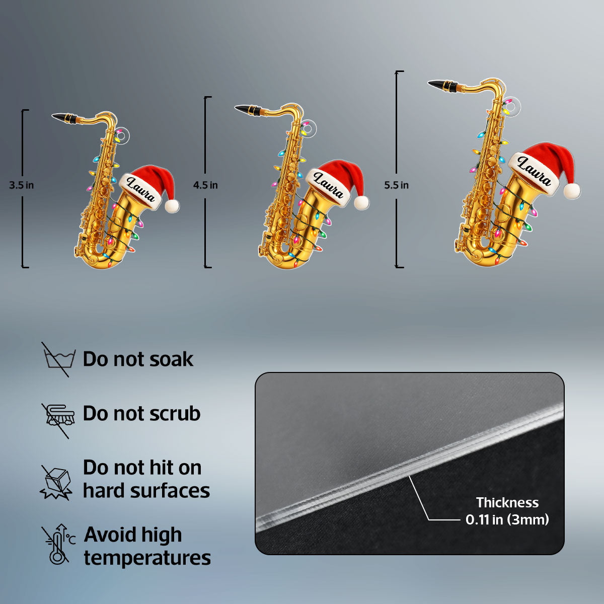 Musical Saxophone - Personalized Acrylic Ornament - Unique Musical Holiday Gift