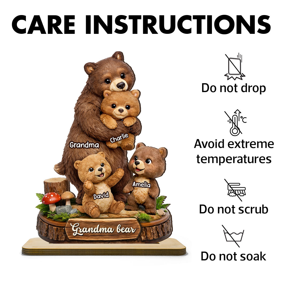 Mama Bear - Personalized 2-Layered Wooden Plaque - Heartfelt Mother's Day Gift for Mom, Grandma