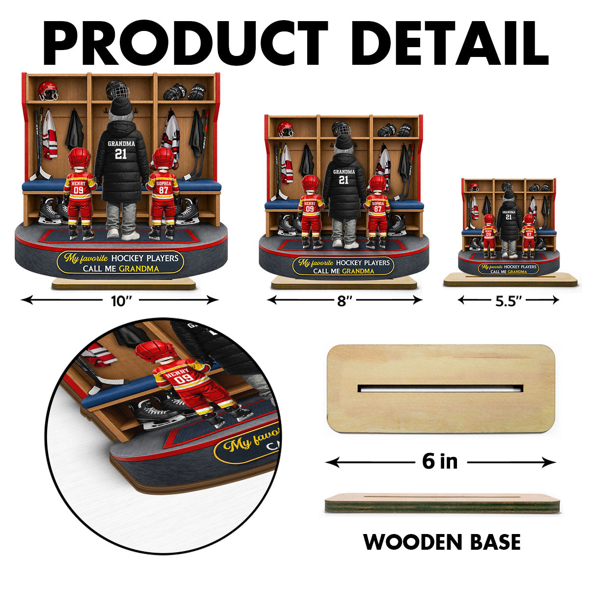Hockey Grandma And Kids Locker Room - Personalized 2-Layered Wooden Plaque - Heartfelt Gift For Grandma