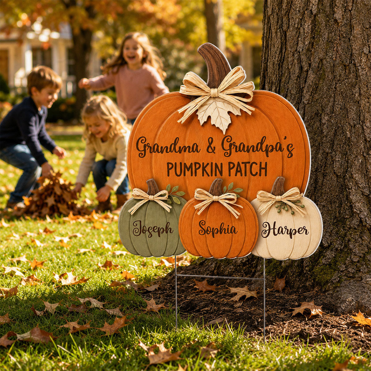 Cozy Rustic Fall Vibe Grandpa Grandma's Pumpkin Patch - Personalized Yard Sign - Fall Decor For Grandparents (Up to 20 Grandkids)