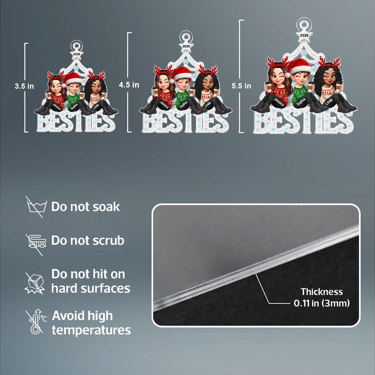 Metal Pattern Christmas Tree Besties - Personalized Acrylic Ornament - Christmas Gift for Besties