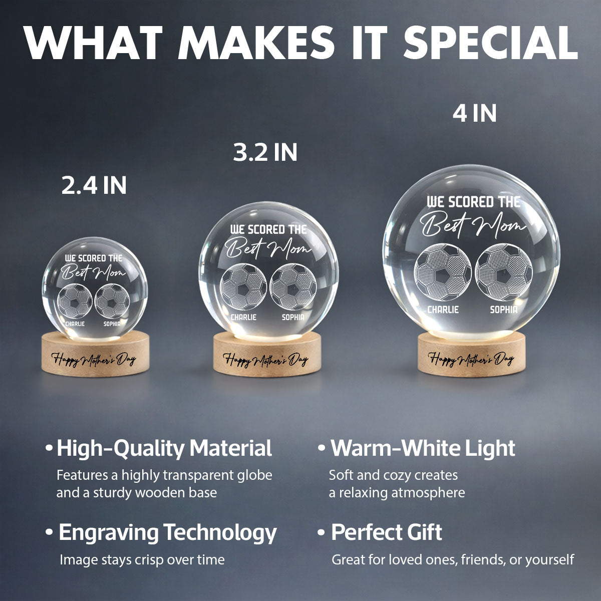 Soccer We Scored The Best Mom Illusion - Personalized Crystal Ball LED Night Light - Mother's Day Gift For Mom, Wife