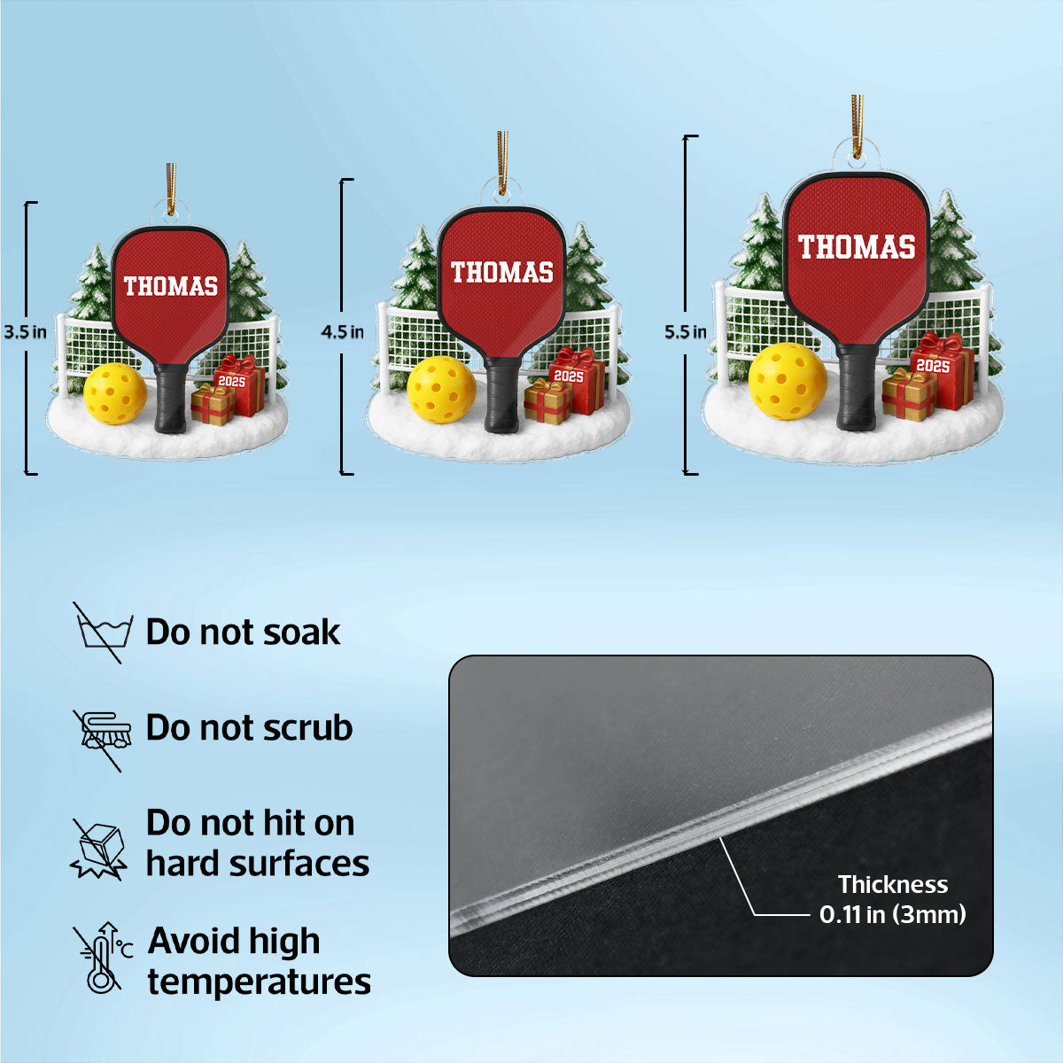 3D Effect Pickleball Things - Personalized Acrylic Ornament - Christmas Gift For Pickleball Players